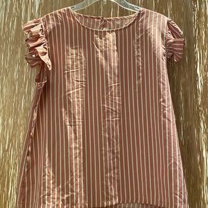 Pink and white striped ruffle sleeve blouse